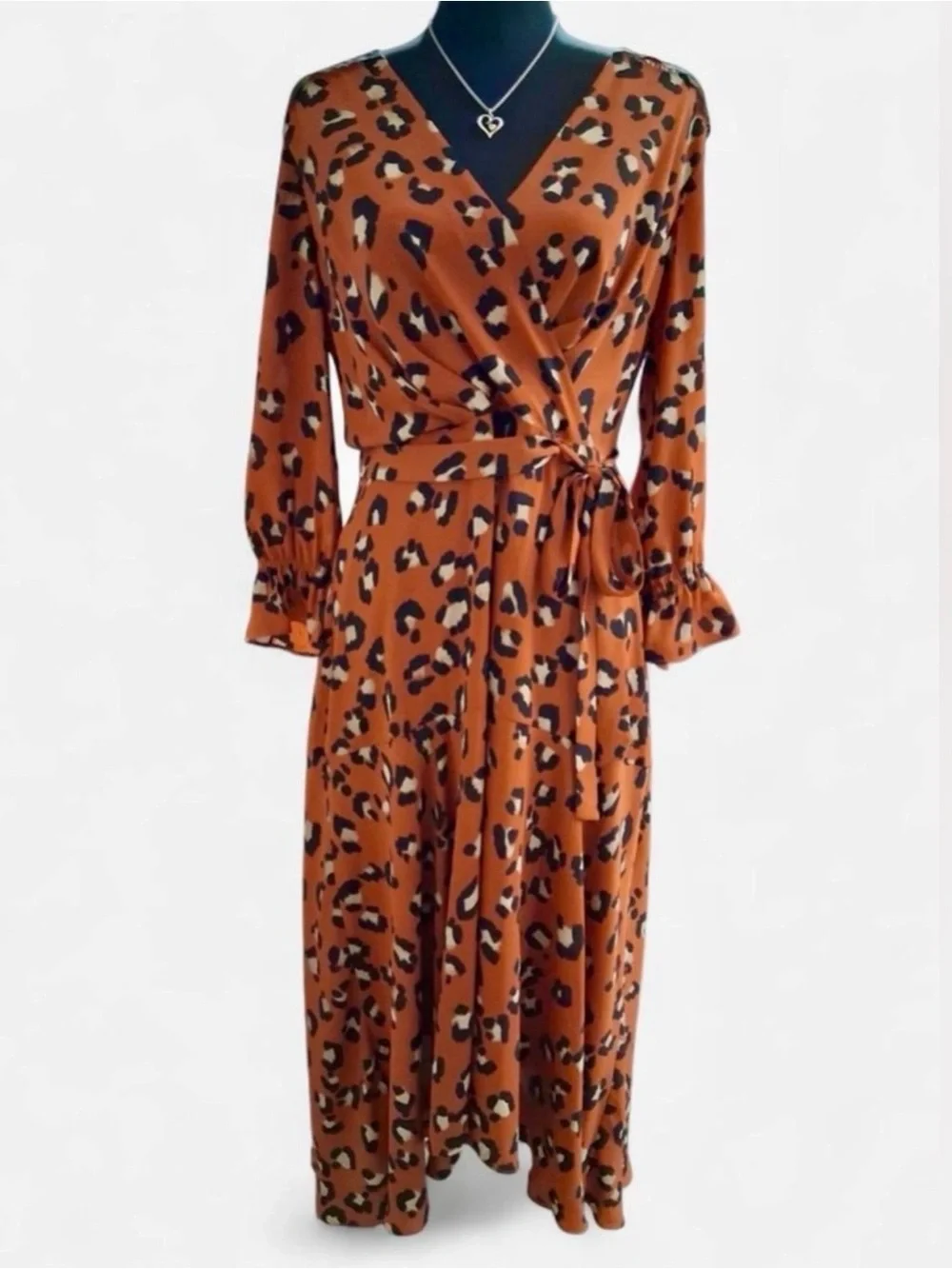 Leopard Print Rust Wrap High-Low Dress - Picture 3 of 7